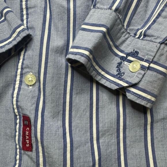 Vintage Chaps Denim Athletic Fit Mens XL Button Up Striped Shirt Light Blue - Picture 5 of 8